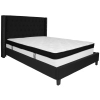 Flash Furniture HG-BMF-39-GG Riverdale Queen Size Tufted Upholstered Platform Bed in Black Fabric with Memory Foam Mattress